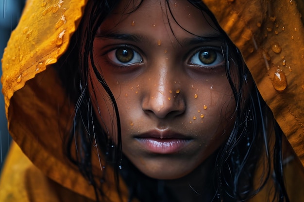 Close up portrait of an indian girl with her scarf living in the slums of Mumbai