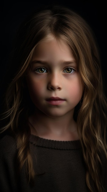 Close up portrait of a little girl on dark background generative ai