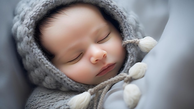 Photo close-up portrait of a newborn sleeping baby