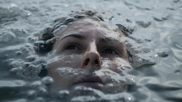 写真 水の中に顔を沈める女性の接写