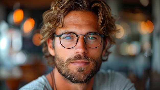 Close Up Portrait of Person Wearing Glasses Generative AI