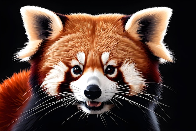 Photo close up portrait of a red panda on a black background in a photo studio