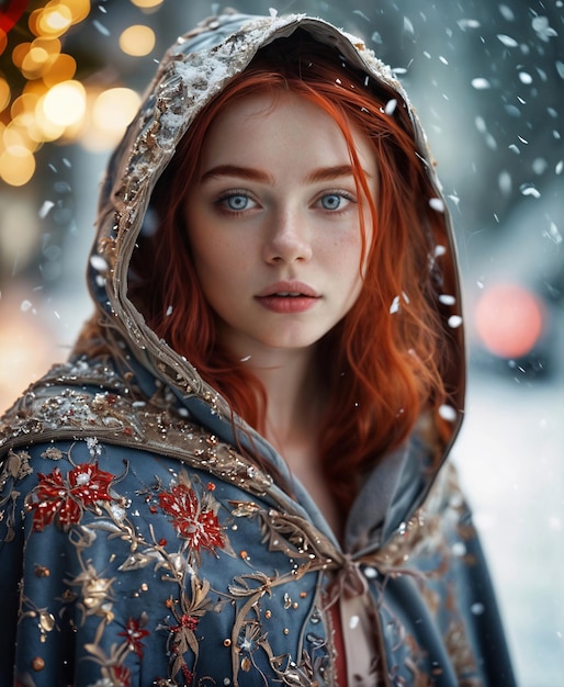 Close up portrait of a redhaired young girl Generative AI