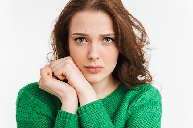 Close up portrait of a sad young woman