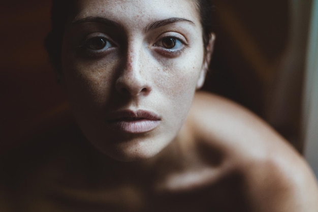 close-up portrait of serious young woman