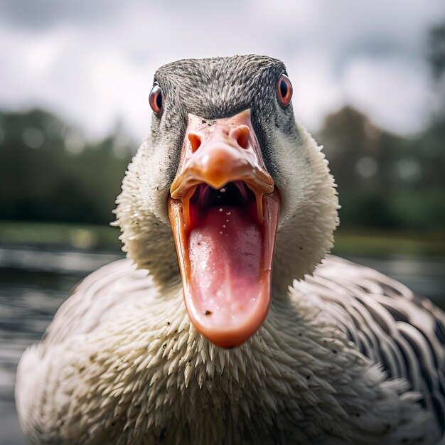 Photo close up portrait shot of angry goose birds photography