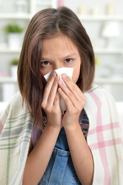 Close up portrait of sick little girl