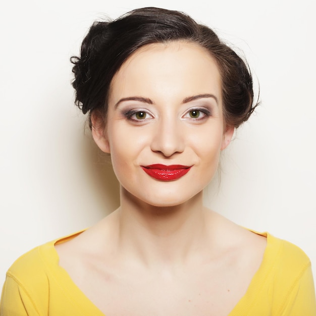 Close up portrait smiling brunette girl