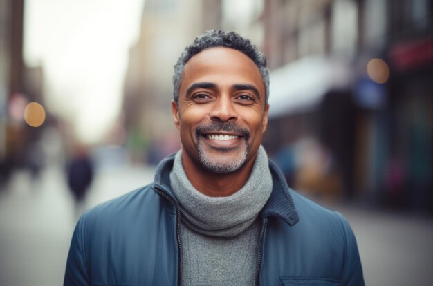 Photo close up portrait standing in the street and happy