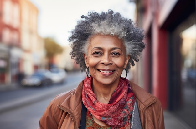 close up portrait standing in the street and happy