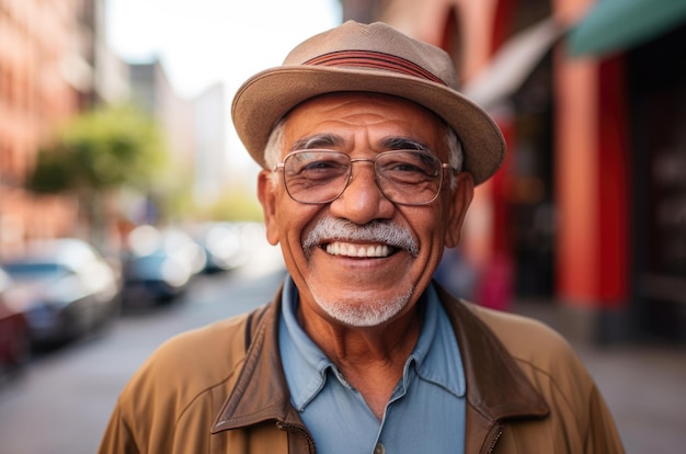 Photo close up portrait standing in the street and happy