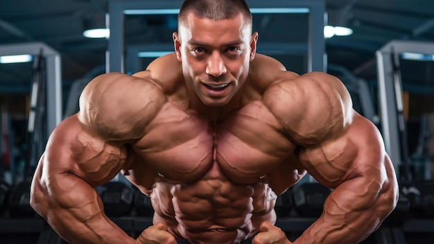 Close up portrait of a strong muscular male bodybuilder