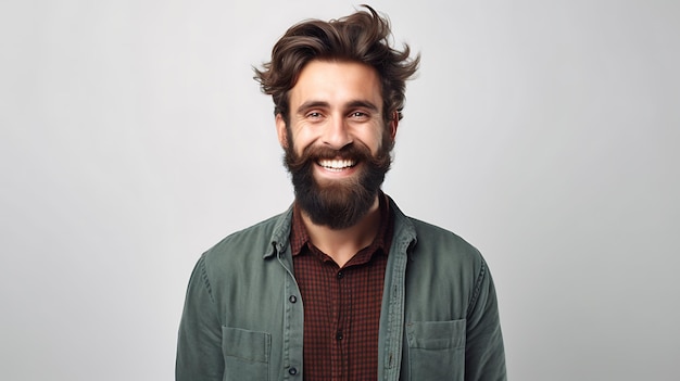 Close up portrait of stylish handsome bearded man smilingCreated with Generative AI technology