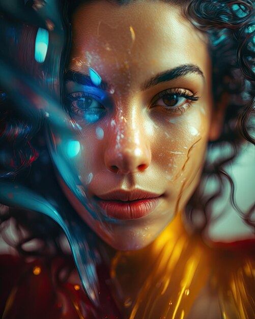 Photo a close up portrait of a woman with glowing eyes