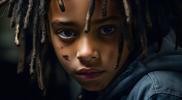 Close up portrait of a young african american with dreadlocks looking at camera Black History month