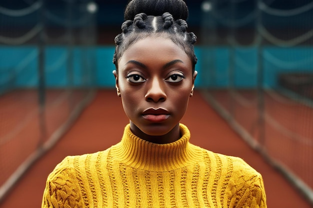 Photo close up portrait of young african american woman in yellow sweater