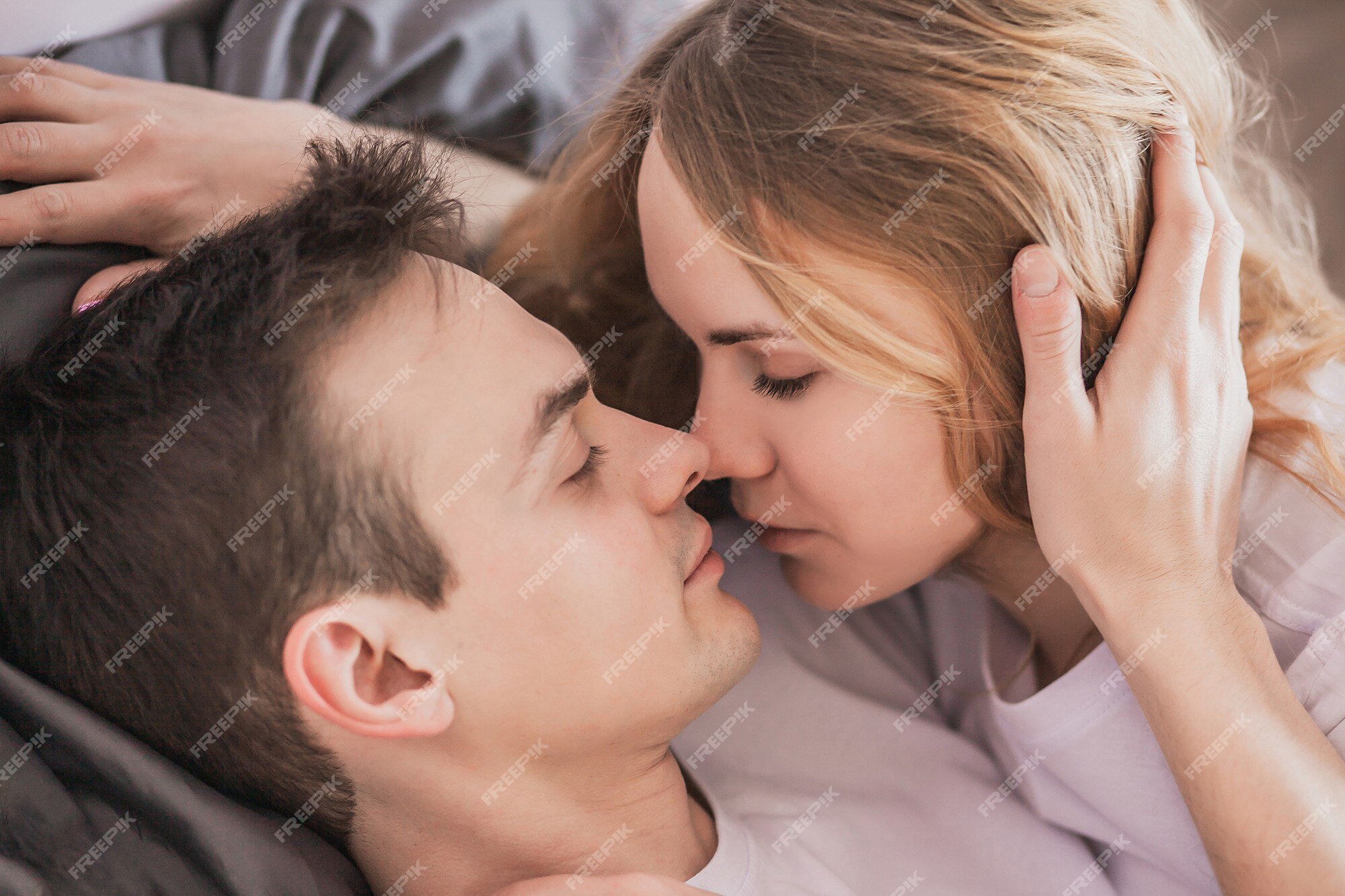 Kiss, Love, Romantic Dating Concept. Profile Portrait of Young