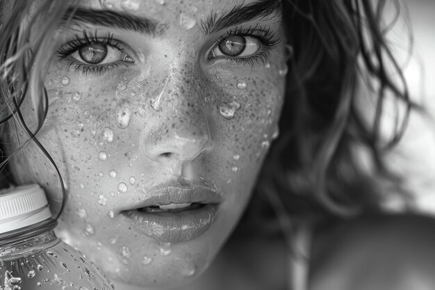 close up portrait of young beautiful woman drinking water