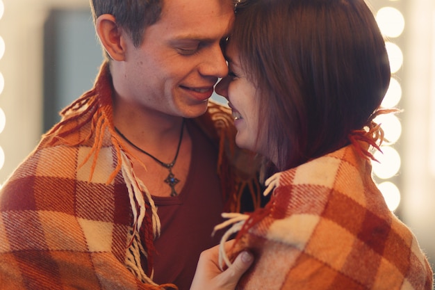 Close up portrait young couple moments together