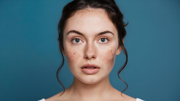 Photo close up portrait of young woman with acne