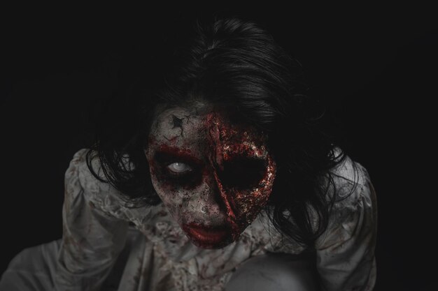 Photo close-up portrait of zombie against black background