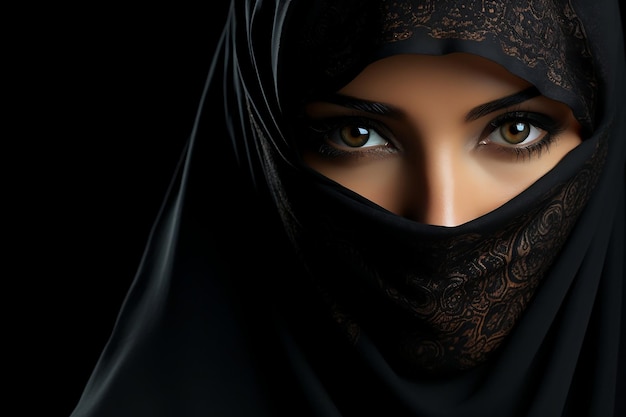 Close-up portret van een Arabische vrouw die Niqab AI draagt