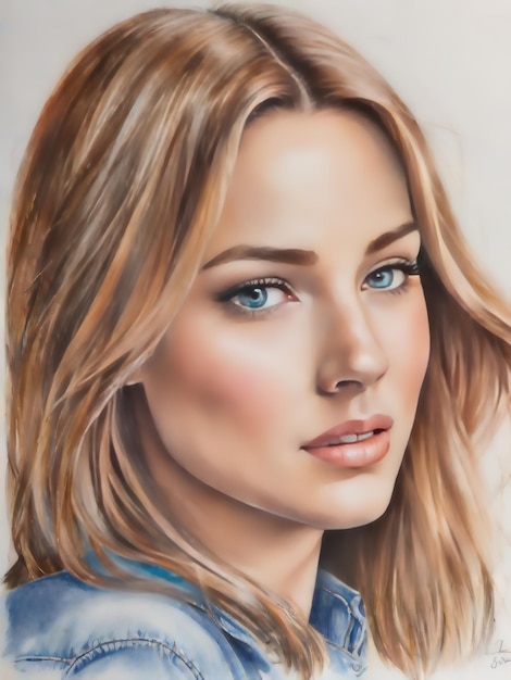 Close-up portret van een blond meisje in aquarellen