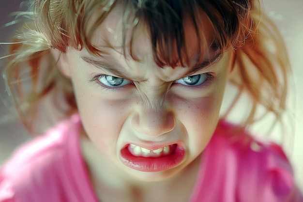 Close-up portret van een boos klein meisje