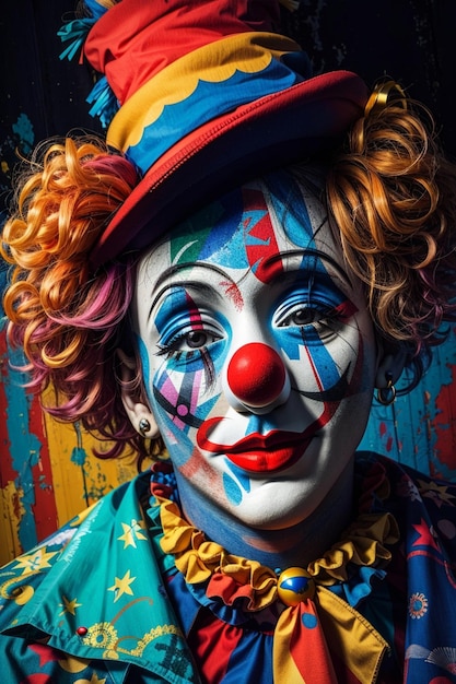 Close-up portret van een clown op een grunge achtergrond