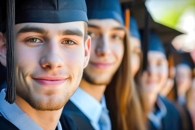 Foto close-up portret van een groep universiteitsstudenten bij hun afstuderen