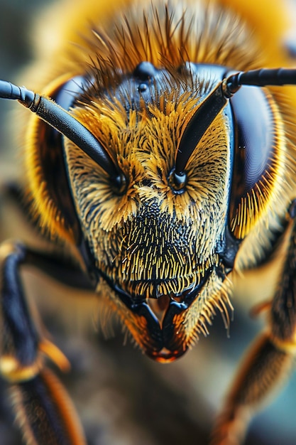 Foto close-up portret van een insect bee head macrofotografie