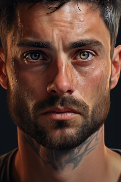 Close-up portret van een jonge man met tatoeages op zijn gezicht