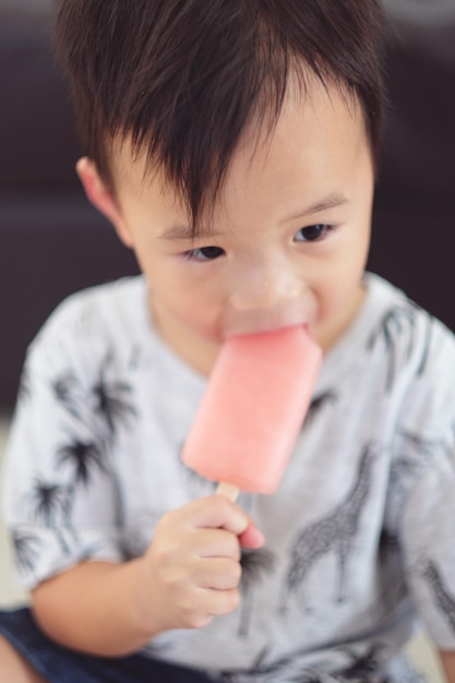 Close-up portret van een jongen die ijs eet