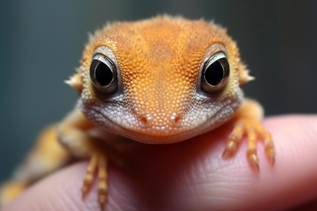 Close-up portret van een kleine luipaard gecko bij de hand