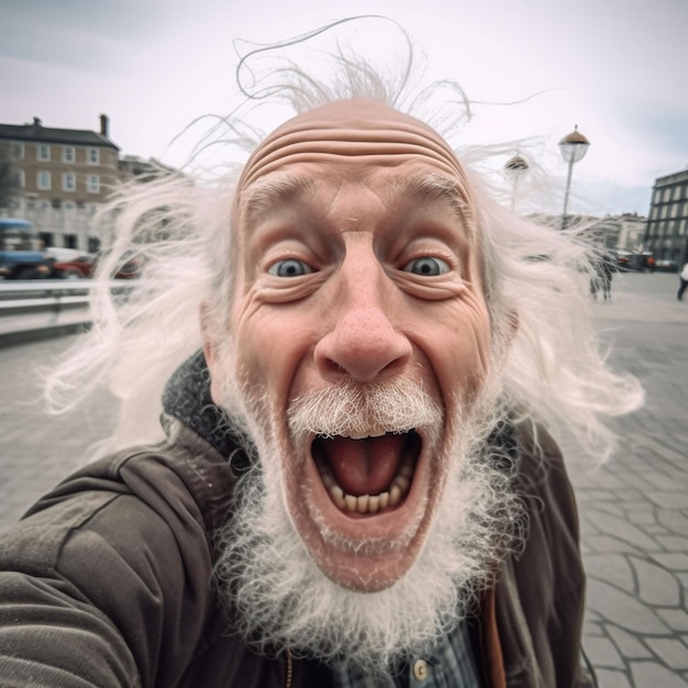 Foto close-up portret van een man die voor een camera glimlacht
