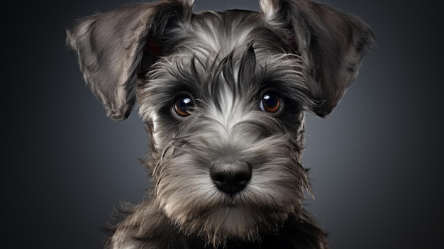 Close-up portret van een miniatuur Schnauzer puppy met een witte achtergrond
