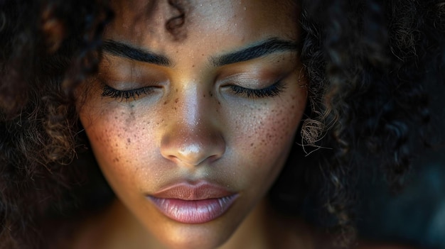 Close-up portret van een mooie Afro-Amerikaanse vrouw met gesloten ogen