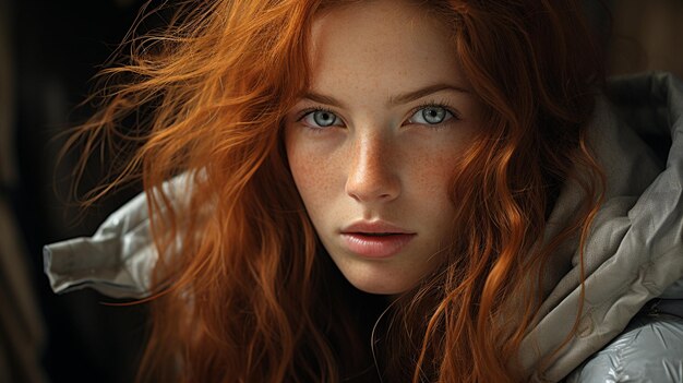Close-up portret van een mooie roodharige vrouw in een studio