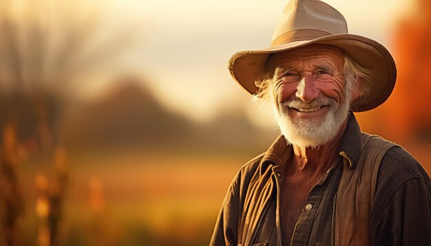 Close-up portret van een oudere boer in de herfst