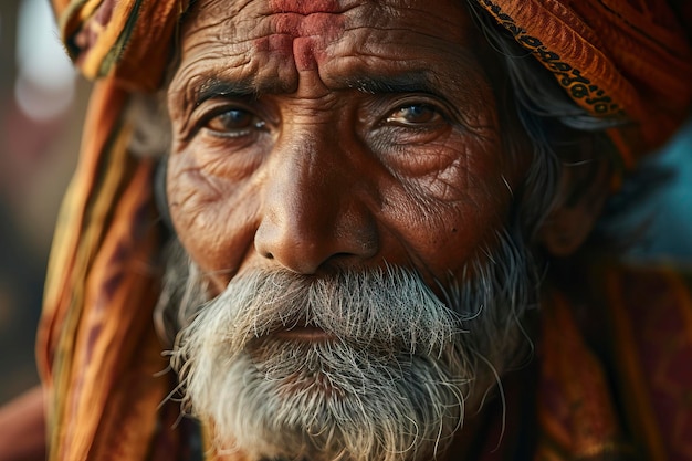 Close-up portret van een oudere Indiase man