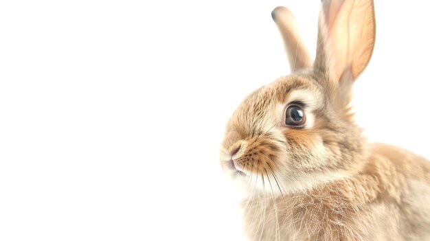 Close-up portret van een schattig konijn op een schone witte achtergrond Ideaal voor Pasen en huisdiertjes Fluffy en schattige AI