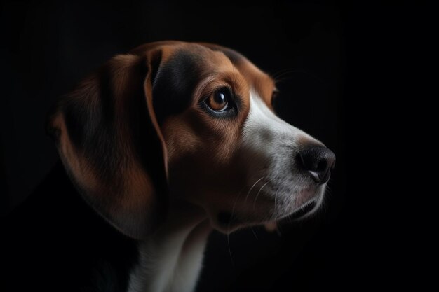 Close-up portret van een schattige kleine beagle hond geïsoleerd op een donkere achtergrond