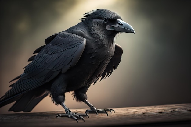 Foto close-up portret van een zwarte raven corvus corax ai generative