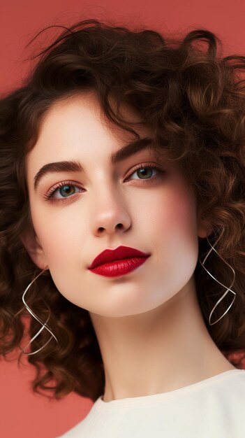 Close-up portret van persoon met rode lippenstift