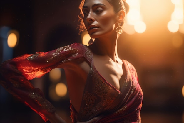 Close-up portret van vrouw flamenco dansen Gemaakt met generatieve AI-technologie