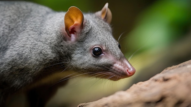 A close up of a possum's face