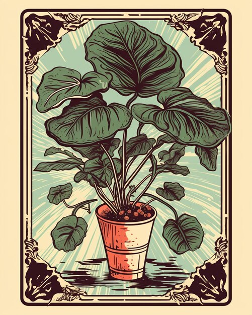 a close up of a potted plant with large leaves generative ai