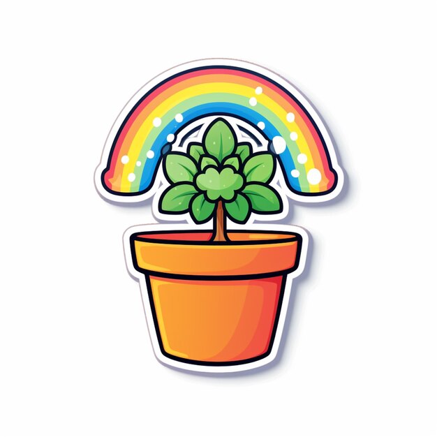 a close up of a potted plant with a rainbow in the background generative ai