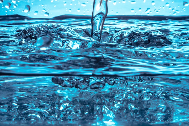 Close up of Pouring water on water surface background.