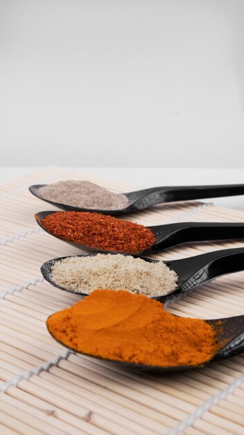 Close Up Powdered Spices on Spoons